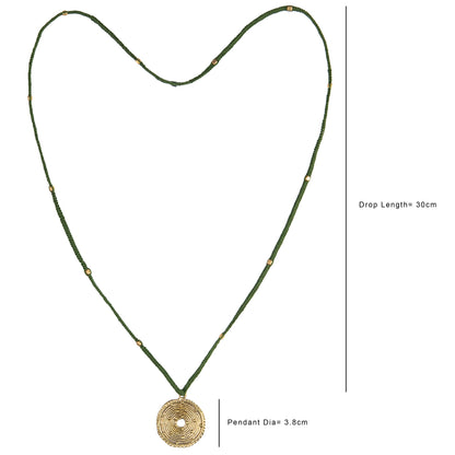 Green Long Circular Gold Pendant