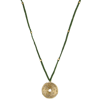 Green Long Circular Gold Pendant