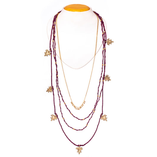 Maroon Gold Tone Multiple necklace Combo