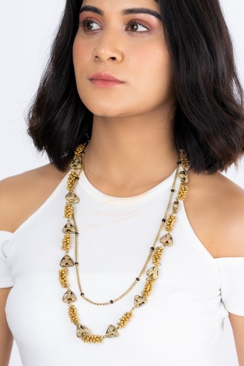 Dokra Golden Brass Bead Layer Necklace CD1950a