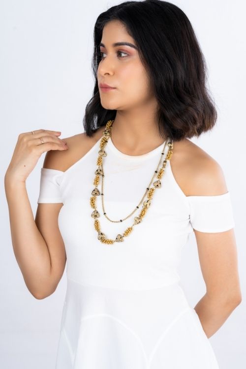 Dokra Golden Brass Bead Layer Necklace CD1950a
