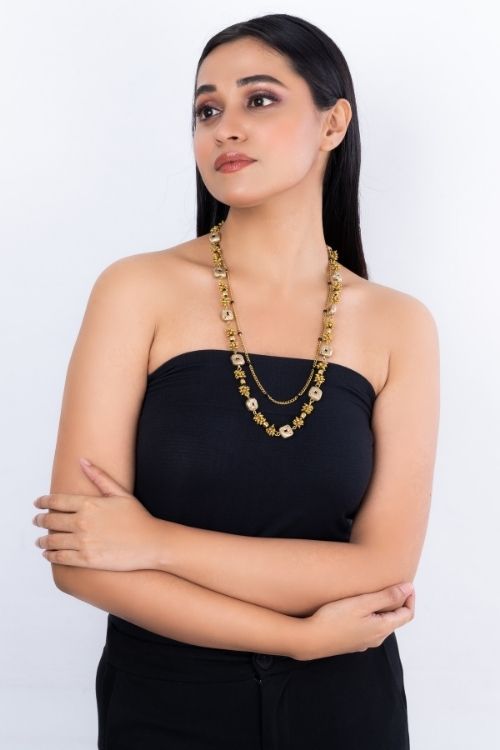 Dokra Golden Brass Bead Layer Necklace CD1950b