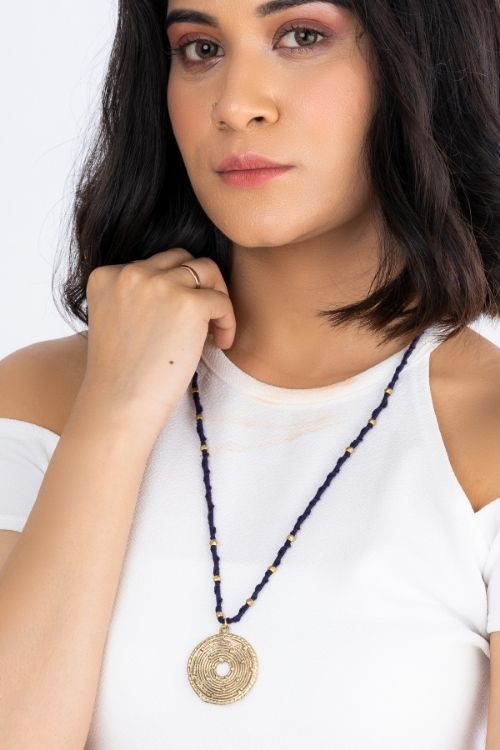 Miharu Blue Long Octa Beaded Necklace