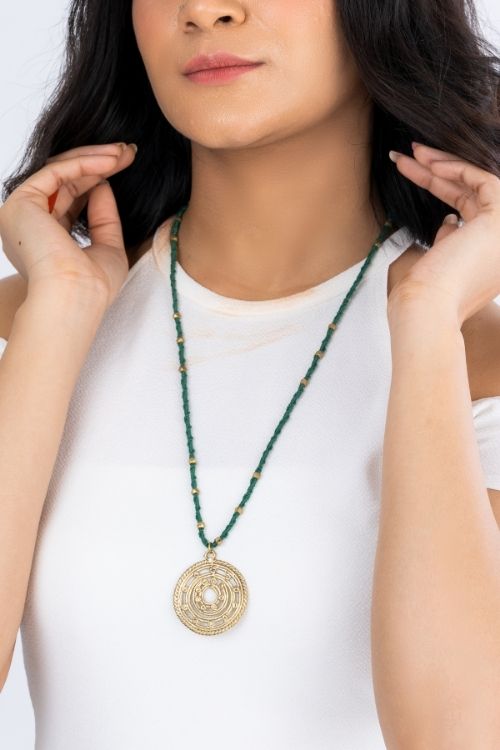 Miharu Green Long Octa Beaded Necklace