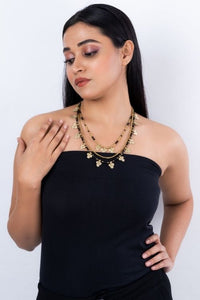 Miharu Floral Dokra Charms Multi Layered Necklace (Black)