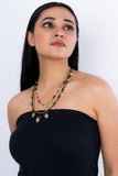 Miharu Floral Dokra Charms Multi Layered Necklace (Black)