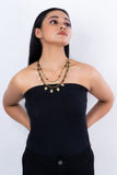 Miharu Floral Dokra Charms Multi Layered Necklace (Black)