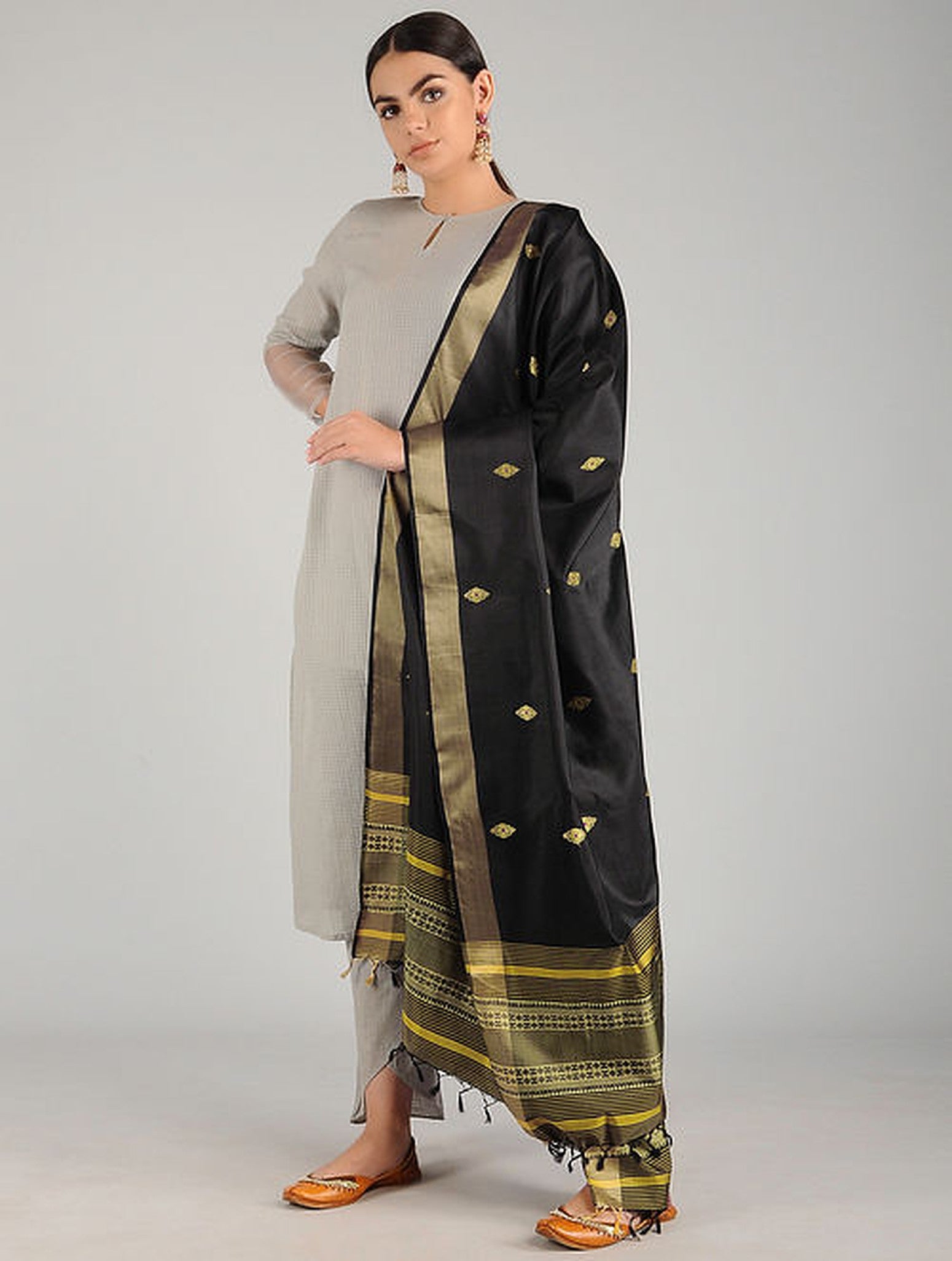 Black Pure Silk Hand woven Dupatta