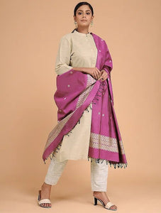 Pink Pure Silk Hand woven Dupatta MIH035
