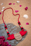 Red Black Brass Thread Matinee Necklace D59c