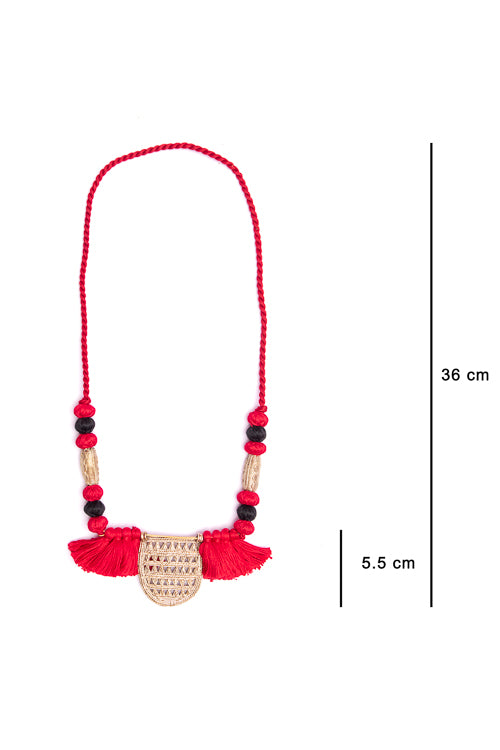 Red Black Brass Thread Matinee Necklace D59c