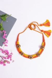 Orange-Yellow Brass Thread Choker Necklace D6b