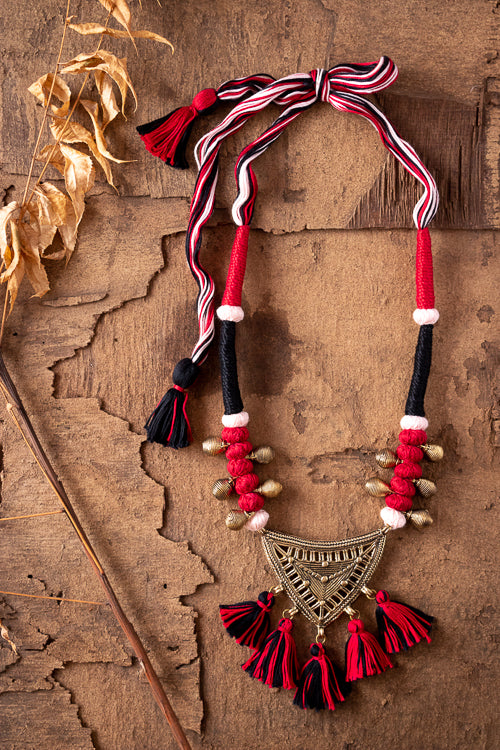 Brown- Black Brass Thread Matinee Necklace D8l
