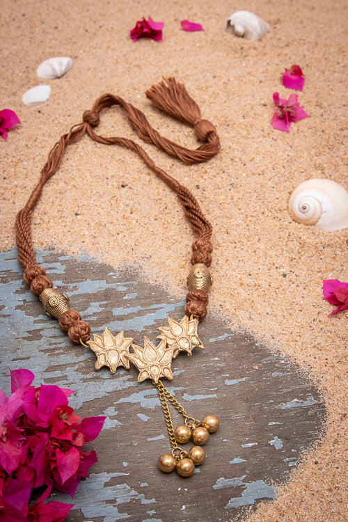 Lotus Drop Golden Ball Necklace D90b