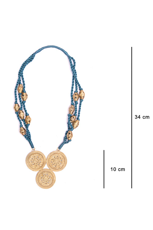 Blue Thread Brass Bead Necklace D92