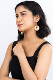 Gold and Red Circle Brass Dangling Earrings DEr35