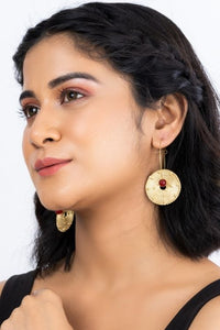 Gold and Red Circle Brass Dangling Earrings DEr35