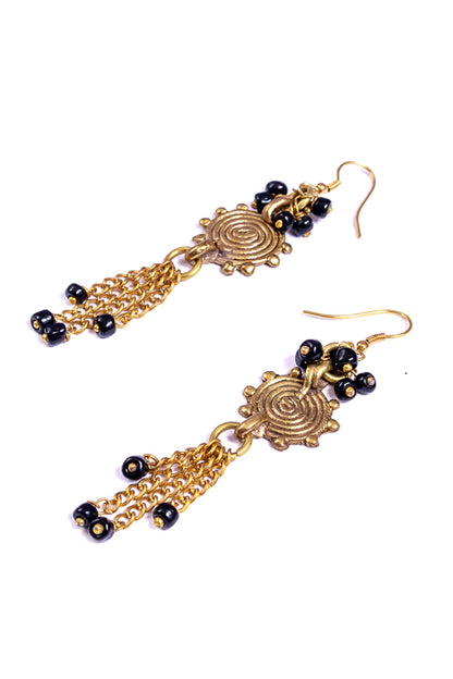 Gold Brass Tribal Pearl earrings DEr64a