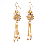 Gold Brass Tribal Pearl earrings DEr64a