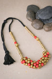 Red Coral and Golden Beaded Statement Necklace