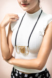 Black Gold Tone Brass Long Trinity Necklace G22