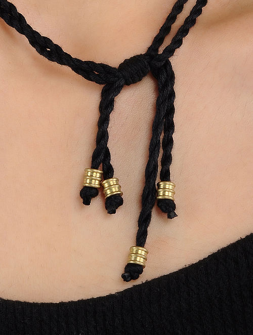 Black Gold Tone Brass Long Trinity Necklace G22