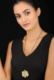 Black Gold Tone Brass Flower Pendent Long Necklace G6