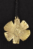 Black Gold Tone Brass Flower Pendent Long Necklace G6