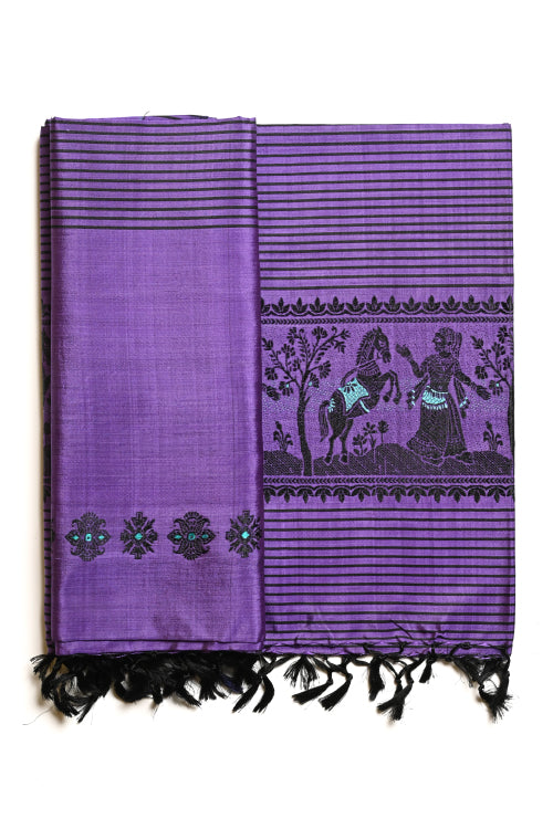 Miharu Purple Handwoven Pure Silk Baluchari Dupatta