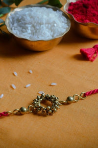 Miharu Red Golden Beaded Brass Rakhi (RH024)
