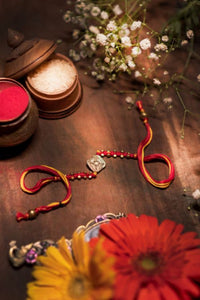 Miharu Handmade Red-Yellow Dokra Beaded Rakhi
