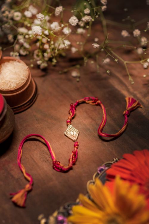Miharu Handmade Multi Thread red  Beaded Rakhi