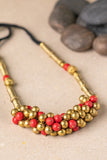 Red Coral and Golden Beaded Statement Necklace
