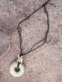 BLACK GOLD TONE BIG PENDANT NECKLACE WITH BEADS G14