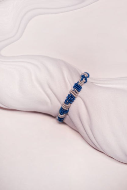 Miharu Hand Crafted Cord Wristband Bracelet Blue and Grey TBr12