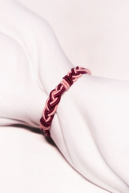 Miharu Hand Crafted Cord Wristband Bracelet Wine and Peach TBr19