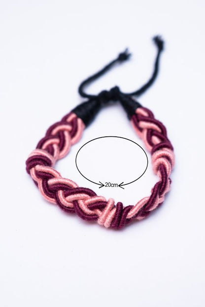 Miharu Hand Crafted Cord Wristband Bracelet Wine and Peach TBr19