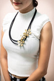Black Multi layer Brass Floral Thread Bead Necklace