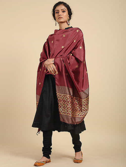 Maroon Silk Dupatta