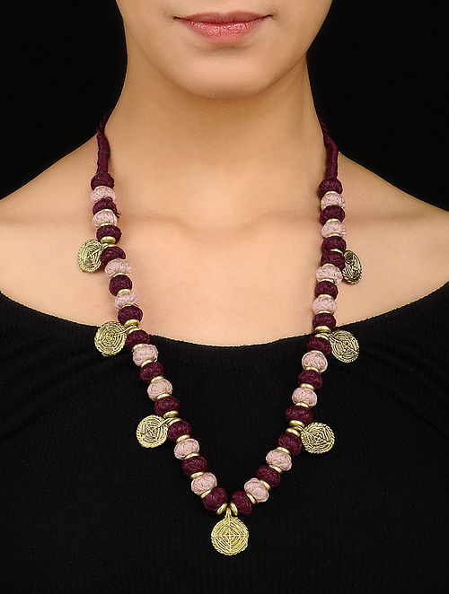 Light Pink Burgundy Gold Tone Necklace TR04