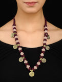 Light Pink Burgundy Gold Tone Necklace TR04