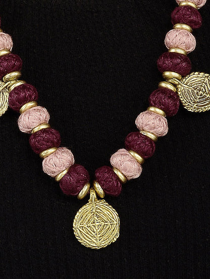 Light Pink Burgundy Gold Tone Necklace TR04