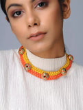 Orange-Yellow Brass Thread Choker Necklace D6b