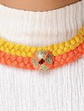 Orange-Yellow Brass Thread Choker Necklace D6b